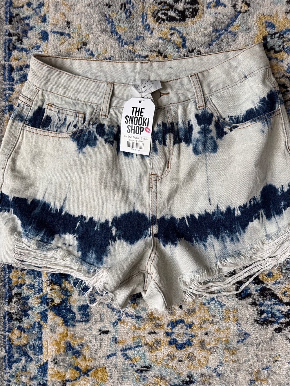 The Snooki Shop Tie-Dye Denim Shorts in Navy and White